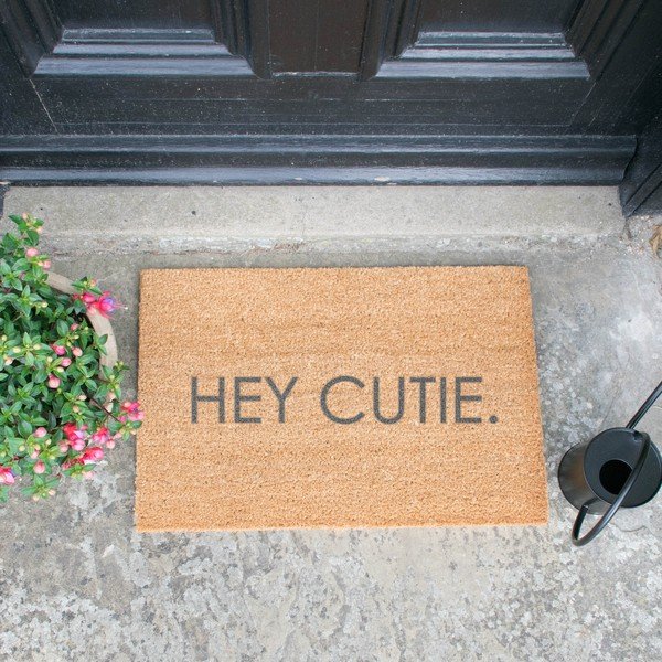 Šedá rohožka z přírodního kokosového vlákna Artsy Doormats Hey Cutie, 40 x 60 cm-image-1