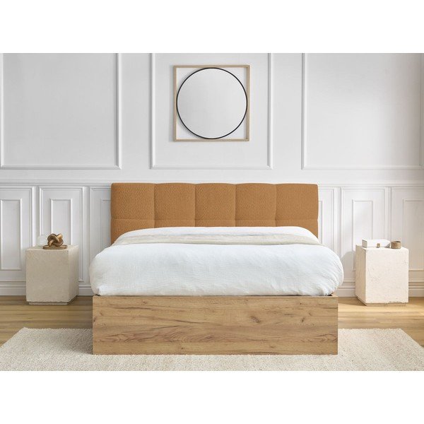 Ookerkollane polsterdatud polsterdatud/puitlaastplaadist kaheinimesevoodi panipaigaga ja liistudest raamiga 180x200 cm Kumo - Bobochic Paris-image-3