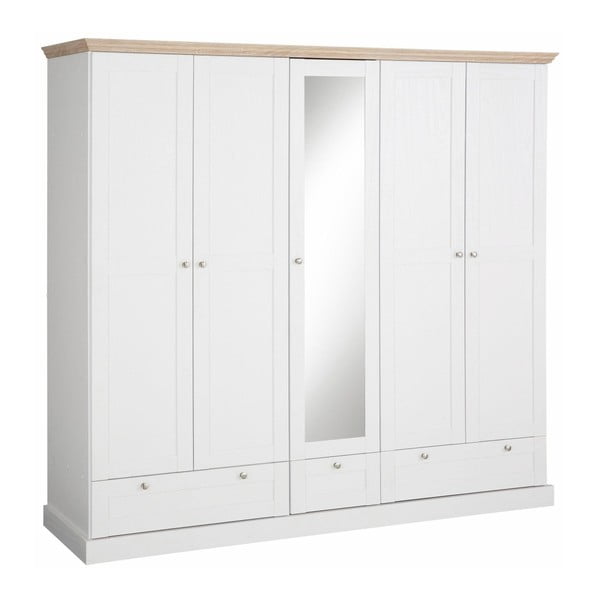 Bílá pětidveřová šatní skříň s detaily v dubovém dekoru Støraa Bruce-image-2