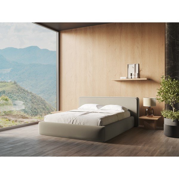 Beež polsterdatud kaheinimesevoodi koos voodipõhja ja panipaigaga 180x200cm Kiana - Makamii-image-1