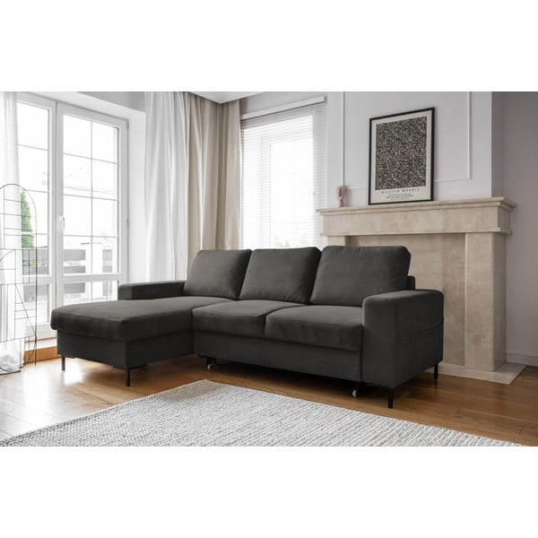 Tumehall velvetist diivanvoodi (vasakus nurgas) Lofty Lilly - Miuform-image-3