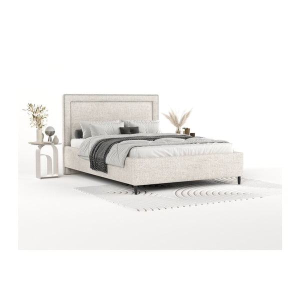 Kreem polsterdatud kaheinimesevoodi koos voodipõhja ja panipaigaga 180x200cm Baleine - Maison de Rêve-image-1