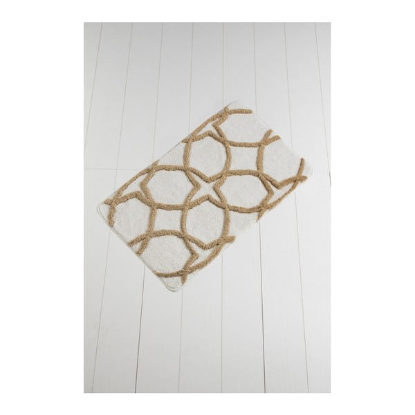 Hnědo-bílá koupelnová předložka Waves Hexagon, 100 x 60 cm