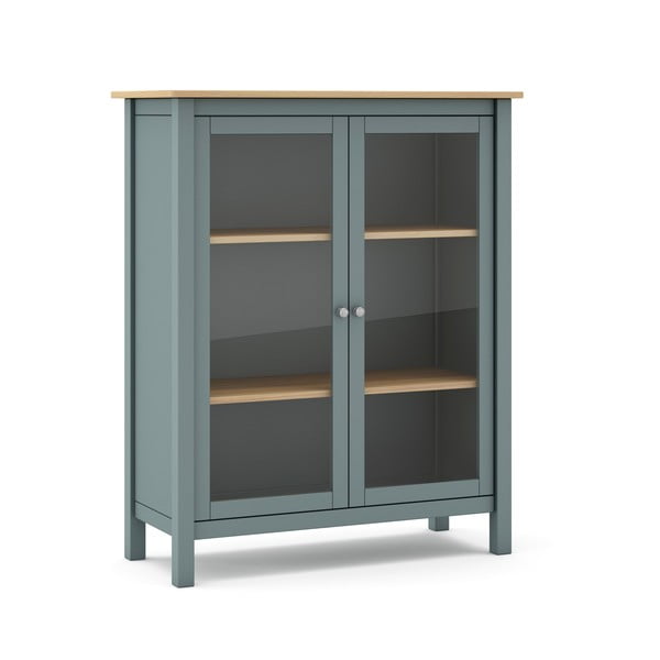 Hallikasroheline männipuidust vitriinkapp 90x110x40 cm Misti – Marckeric-image-1