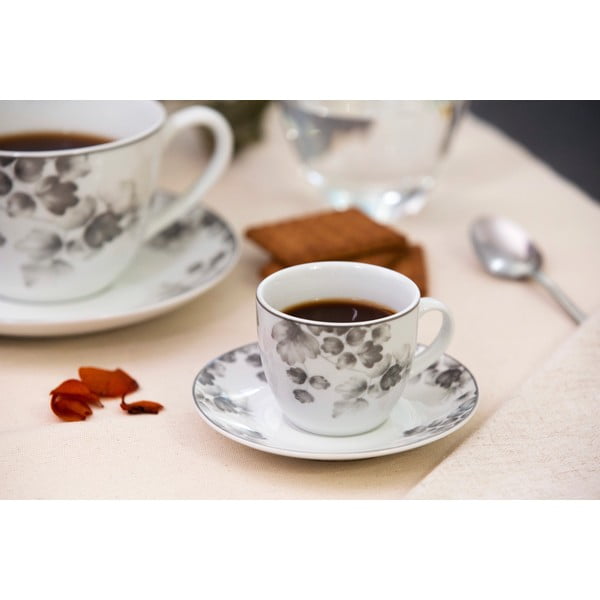 Valged-helehallid portselanist tassid 6tk komplektis Foliage gray - Villa Altachiara-image-1