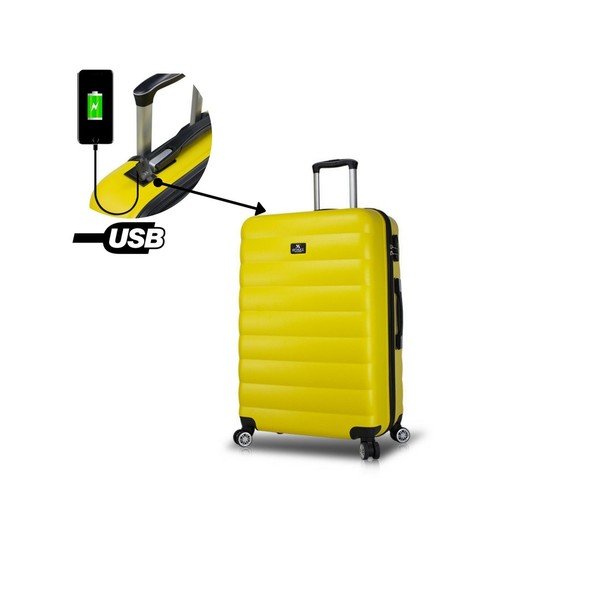 Žlutý cestovní kufr na kolečkách s USB portem My Valice COLORS RESSNO Large Suitcase-image-2