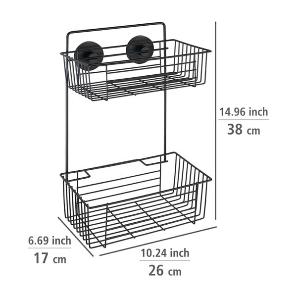 Must kahekorruseline seinale paigaldatav riiul vannitoa jaoks Vacuum-Loc® Pavia Bari - Wenko-image-1