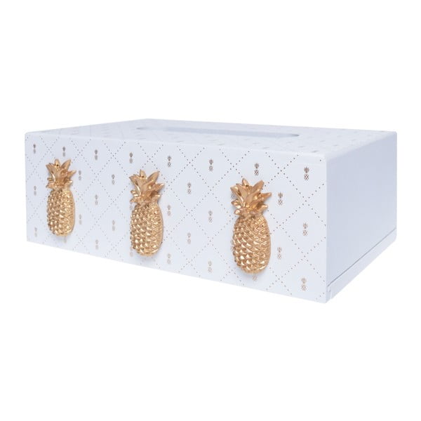 Bílá dřevěná krabička na kapesníky Ewax Ananas, 24 x 14 x 8 cm