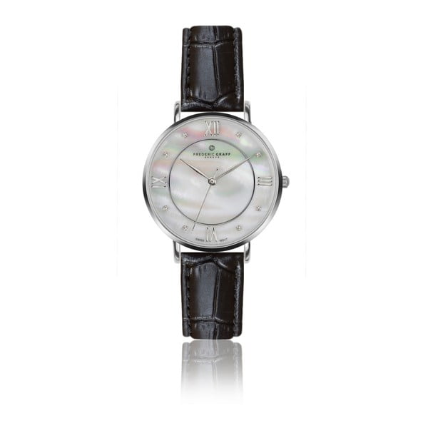 Dámské hodinky s černým páskem z pravé kůže Frederic Graff Silver Liskamm Croco Black Leather