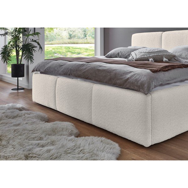 Elevandiluu värvi polsterdatud kaheinimesevoodi ilma liistudest raamita 180x200 cm Merida - Meise Möbel-image-2