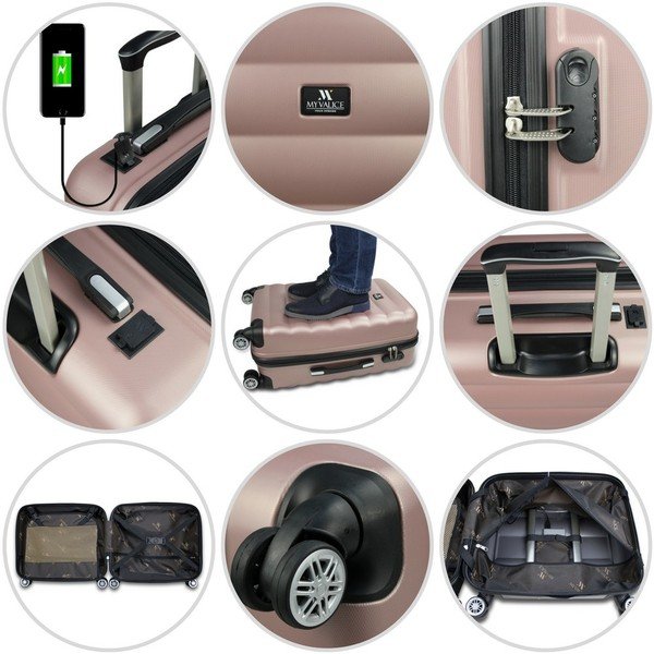 Zelený cestovní kufr na kolečkách s USB portem My Valice COLORS RESSNO Cabin Suitcase-image-4