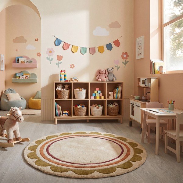 Käsitsi kootud villane ümmargune vaip naturaalses värvitoonis ø 120 cm Lois - Flair Rugs-image-2