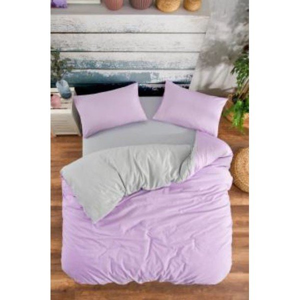 Hall/lavendlivärvi Renforcé puuvillane 4-osaline laiendatud voodipesu kaheinimesevoodile 200x220 cm - Mila Home