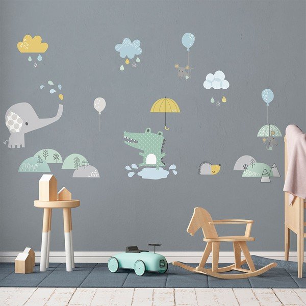 Lapsed seinakleebised Loomad vihmas - Ambiance-image-3