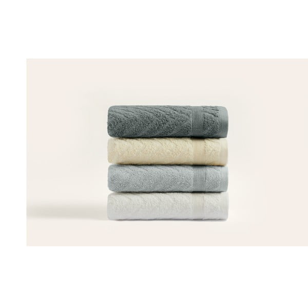 Kollased-hallid puuvillased froteerätikud 4tk komplektis 50x90 cm - Foutastic