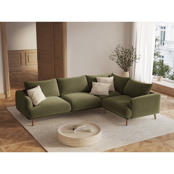 Roheline sametist nurgadiivan (parem nurk/L-kujuline) Naomi - Micadoni-image-1