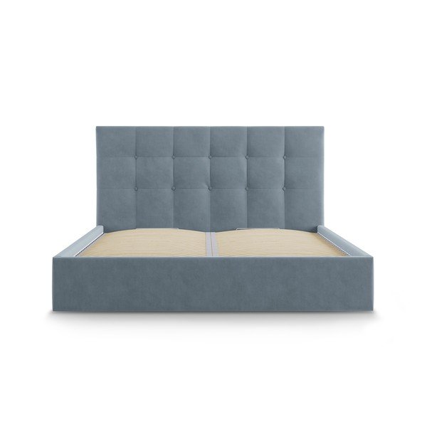 Helesinine polsterdatud kaheinimese voodi, millel on hoiuruum ja rest 180x200 cm Nerin - Mazzini Beds-image-2