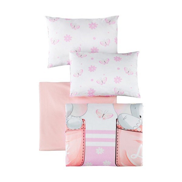 Valge-roosa Renforcé puuvillast 4-osaline laste voodipesu 100x150 cm Lovely - Mijolnir-image-2