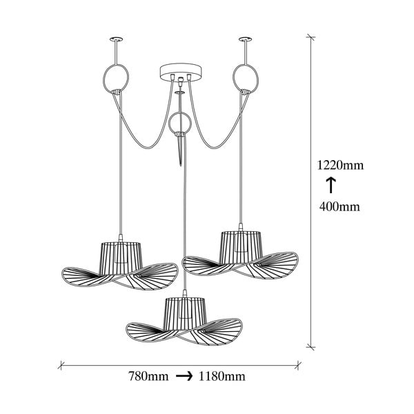 Must rippvalgusti 3 pirnile Tel Hat - Opviq lights-image-3
