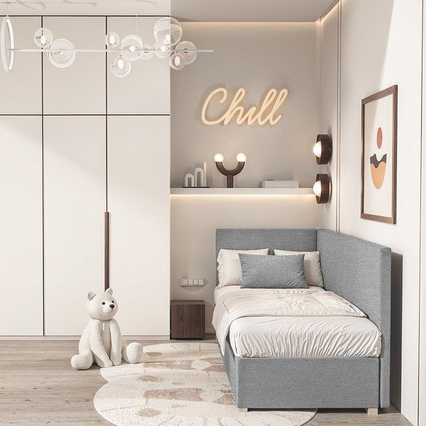 Hall nurga lastevoodi koos madratsiga koos hoiuruumiga 90x200 cm Flexi – Ghado-image-1