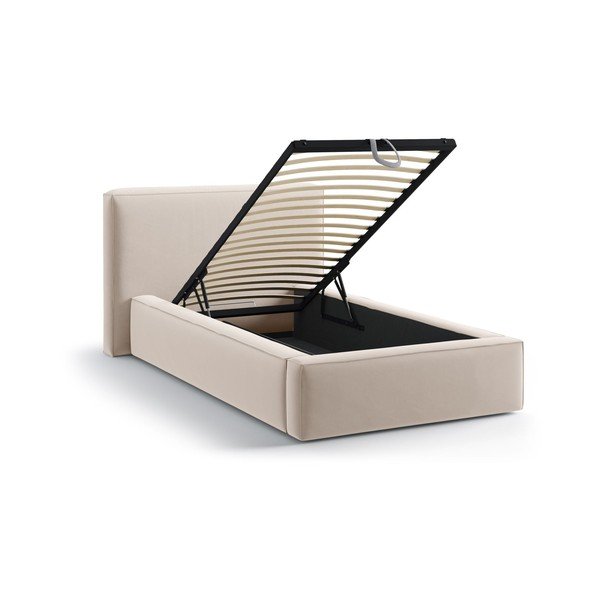 Beež polsterdatud üheinimesevoodi koos panipaiga ja voodipõhjaga 90x200 cm Jodie - Micadoni-image-1