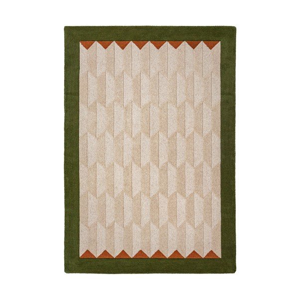 Roheline/naturaalne käsitsi kootud villane vaip 120x170 cm Apex Border Wool - Flair Rugs