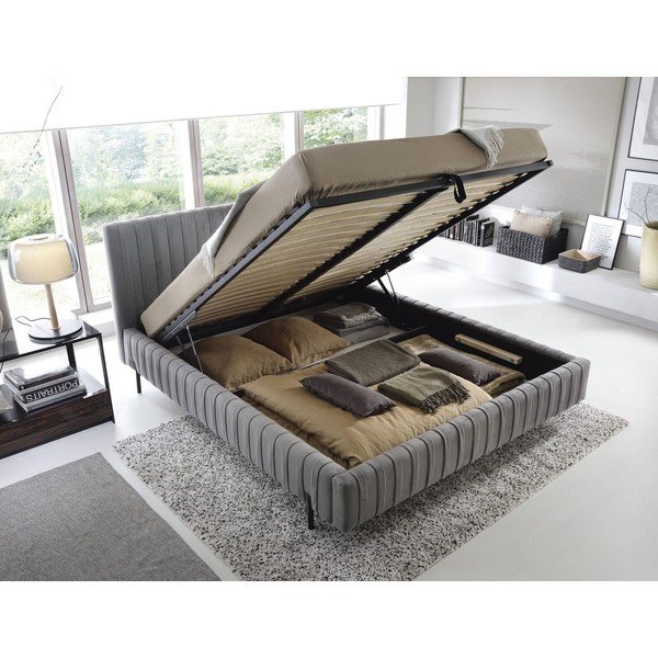 Hall polsterdatud kaheinimesevoodi koos panipaiga ja voodipõhjaga 140x200 cm Plissa - ELTAP-image-2