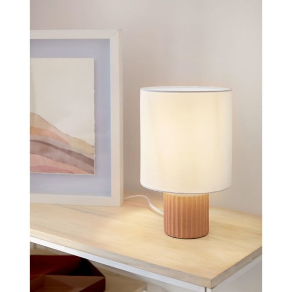 Valge ja naturaalset värvi tekstiilvarjundiga laualamp (kõrgus 28 cm) Eshe - Kave Home-image-1