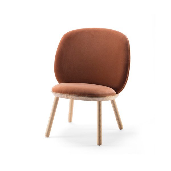 Terrakota oranž sametist tugitool, millel on tuhkpuust struktuur ja nahast detailid Naïve - EMKO-image-4