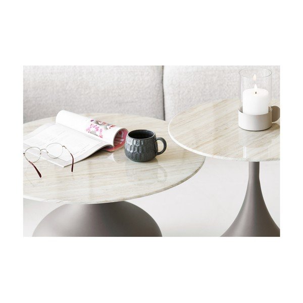 Khaki värvi ümmargune kohvilaud klaasist pealispinnaga, ø 70 cm Pienza - House Nordic-image-3
