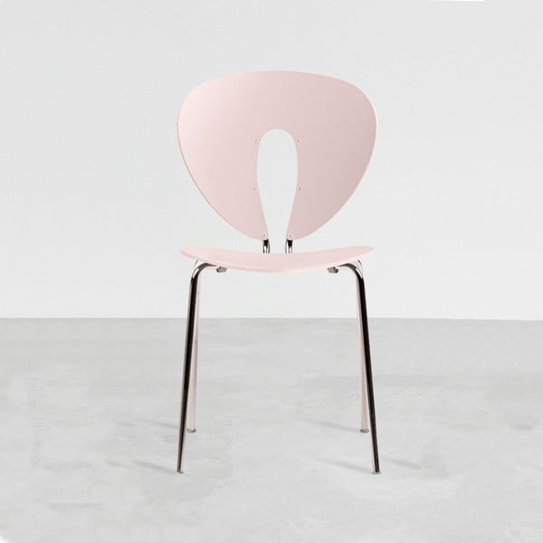Růžová židle s lesklými chromovanými nohami Stua Globus