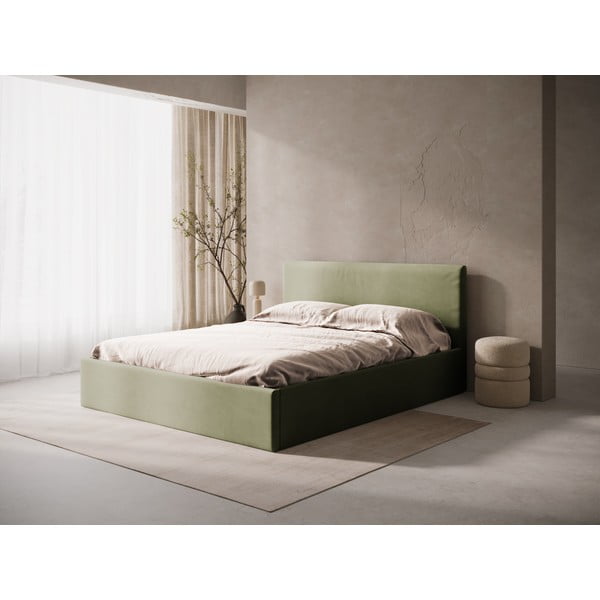 Roheline polsterdatud kaheinimesevoodi panipaigaga/ilma peatsita, koos raamiga 180x200 cm Susan – Micadoni-image-1