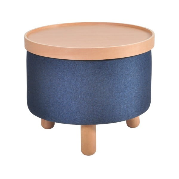 Modrá stolička s detaily z bukového dřeva a odnímatelnou deskou Garageeight Molde, ⌀ 50 cm