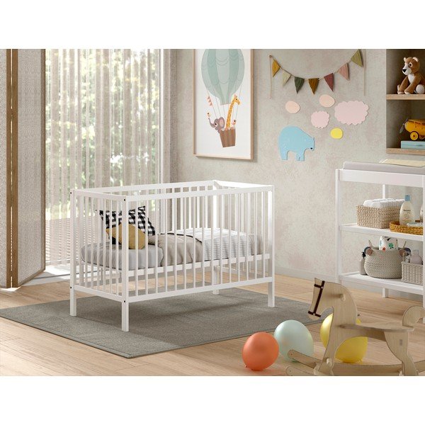 Valge männipuidust võrevoodi 60x120 cm DINO - Vipack-image-1