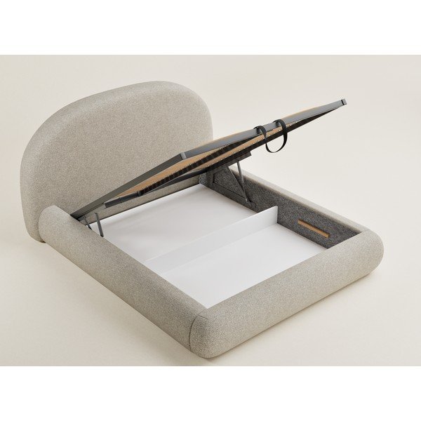 Beež polsterdatud kaheinimesevoodi panipaigaga ja liistudest raamiga 140x200 cm Maumere - Maison de Rêve-image-3