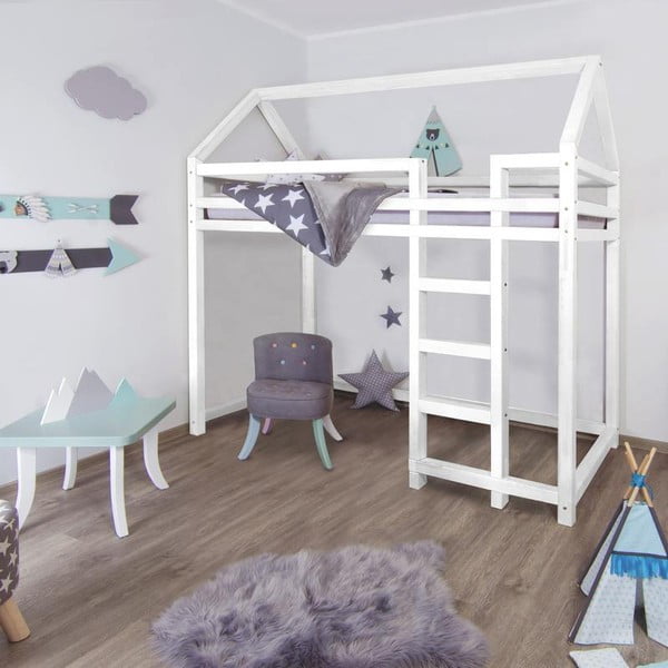Bílá dřevěná vyvýšená dětská postel Benlemi Nesty, 120 x 200 cm