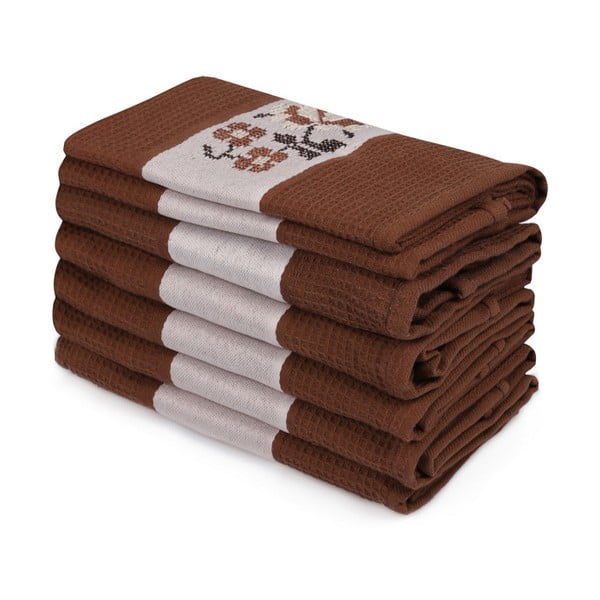 Sada 6 tmavě hnědých ručníků z čisté bavlny Simplicity, 45 x 70 cm