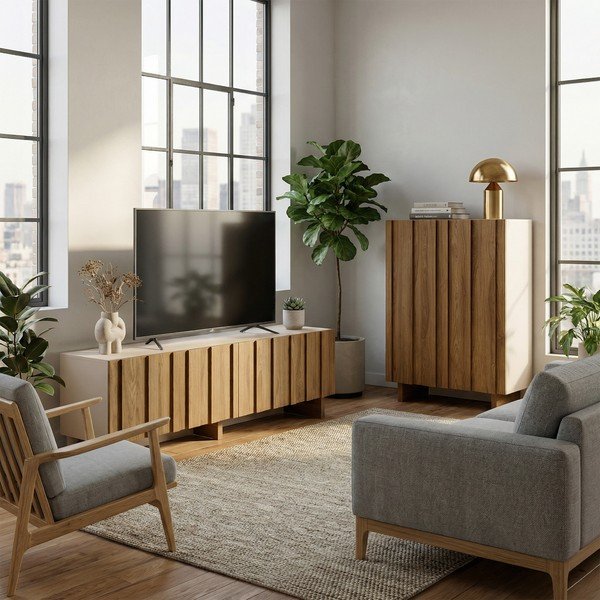 Kreemikas/naturaalse värvi männipuidust telekaalus 180x50x43 cm Marlo - Marckeric-image-4