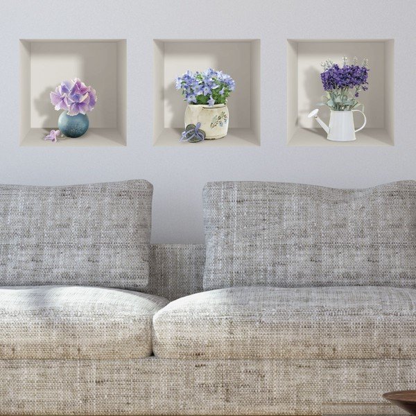 Komplekt 3 3D seinakleebist Lilla kimbukesed - Ambiance-image-1