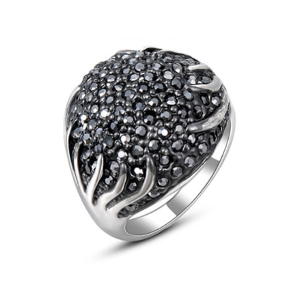 Prsten s černými krystaly Swarovski Oscuridad, velikost 52