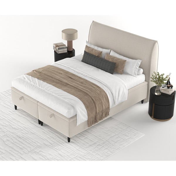 Beež polsterdatud kaheinimesevoodi koos panipaigaga  160x200 cm Pearl - Maison de Rêve-image-4