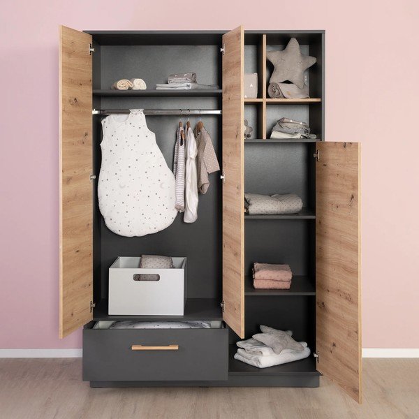 Tammepuidust laste riidekapp antratsiit-puiduvärvi 132x195 cm Lenn - Roba-image-1