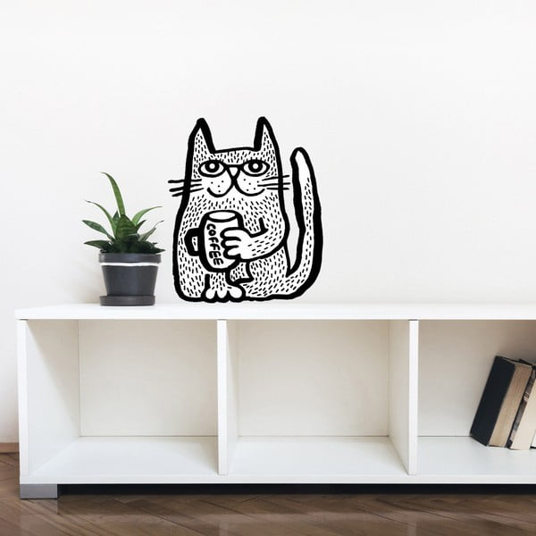 Nástěnná samolepka Coffee Cat, 26c31 cm