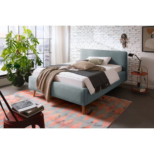 Sinakashall polsterdatud kaheinimesevoodi, millel on panipaik ja voodipõhi 140x200 cm Mattis - Meise Möbel-image-1