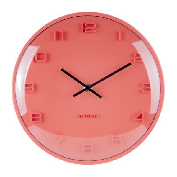 Světle červené nástěnné hodiny Karlsson Elevated, ⌀ 25 cm