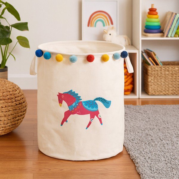 Valgest riidest laste mänguasjakorv ø 38x48 cm Mimo Eclectic Horse - Premier Housewares-image-1