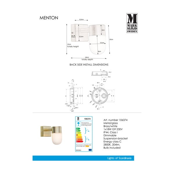 Valge-pronks seinalamp (pikkus 6,5 cm) Menton - Markslöjd-image-2