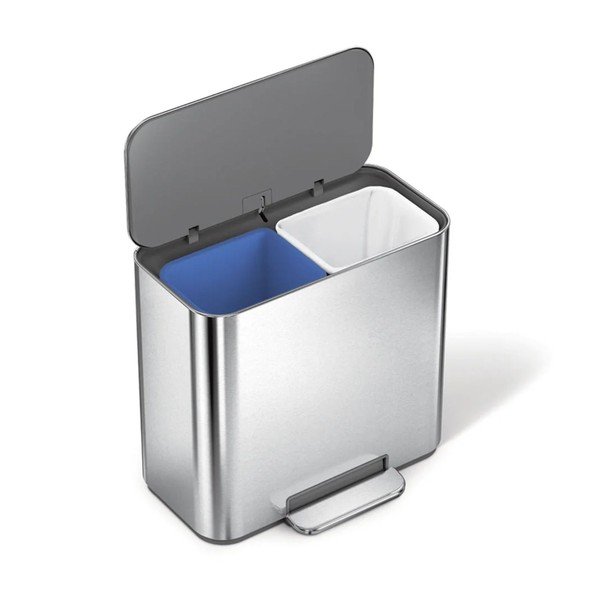 Roostevabast terasest prügikast sorteeritud jäätmete/jäätmete astmelise konteineri jaoks, matt hõbedane, 15 l Dual Mini - simplehuman-image-4