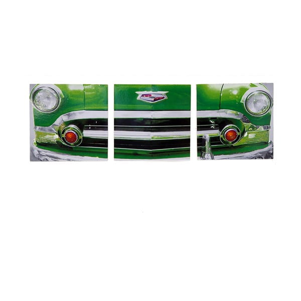 Dřevěný obraz Green Vintage Car, 30x93 cm
