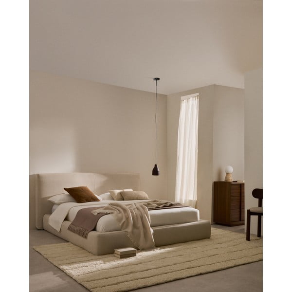 Beež polsterdatud üheinimesevoodi ilma voodipõhjata 90x200 cm Blok - Kave Home-image-1